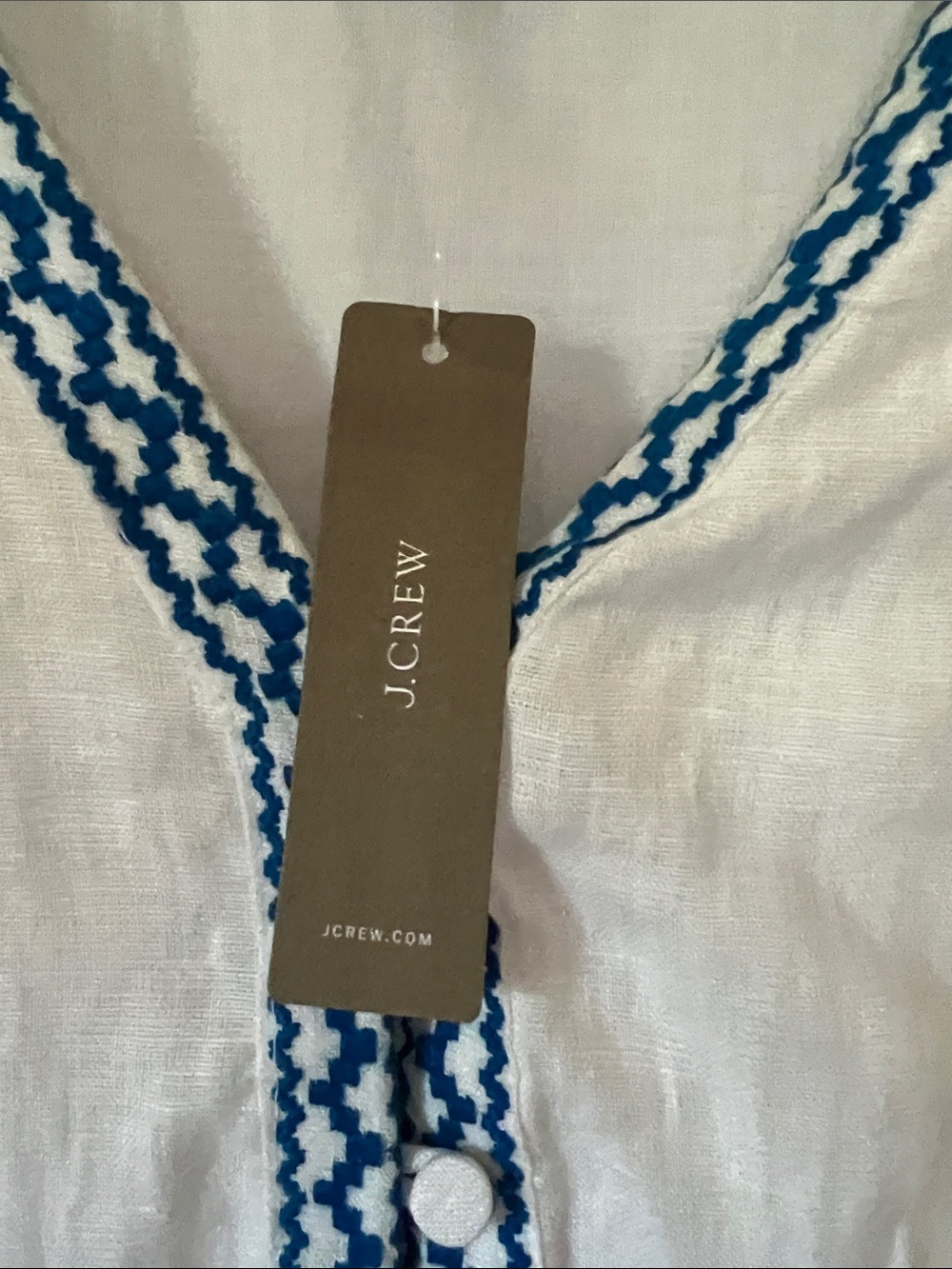 J. Crew White Midi Dress with Blue Embroidered Trim - Picture 2 of 4
